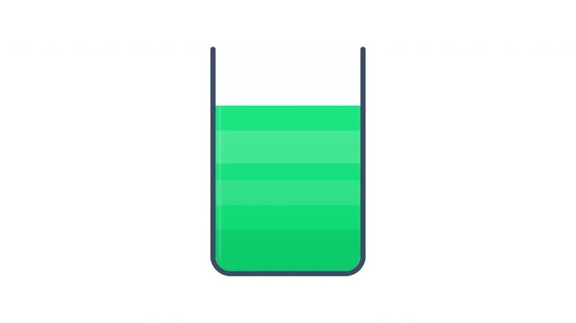 Animated illustration of a glass being filled with green liquid against a white background.