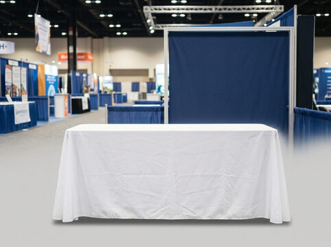 Blank nevi and white  Tradeshow tablecloth mockup on room background