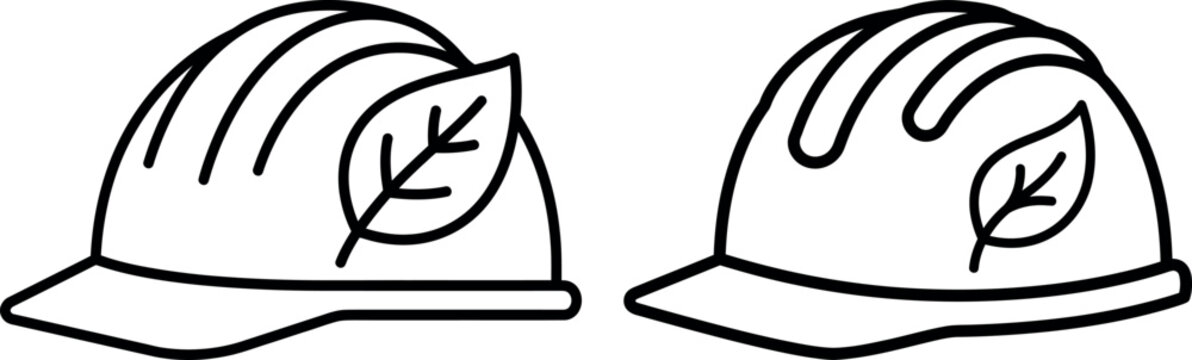 Eco friendly construction hard hats with green leaf icon construction environment sustainable