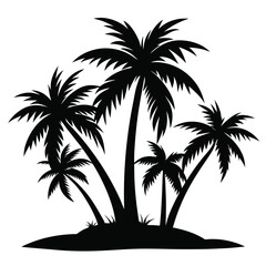 Fototapeta premium Black silhouette of tropical palm trees on white background
