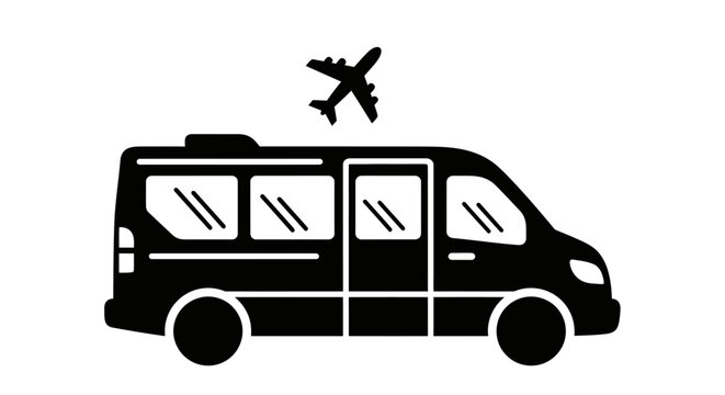 Airport shuttle van transport service with airplane icon