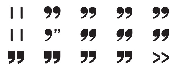 Collection of various quotation mark icon designs featuring diverse styles for typography projects vector. © Labib