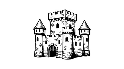 Medieval Castle Illustration - Fortress, Turrets, Gate, Stone Walls © bibis