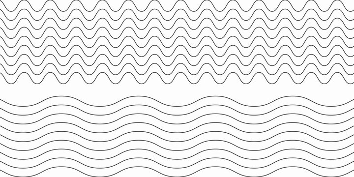 Wavy lines pattern vector element, wave ripple thin line strokes simple zigzag texture set, stream zig zag background backdrop image clip graphic illustration