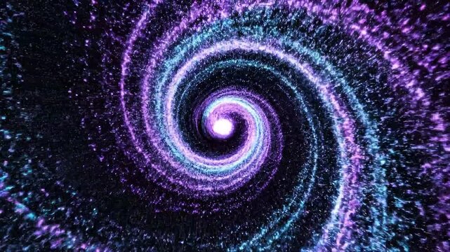Abstract glowing purple spiral light effect on black background