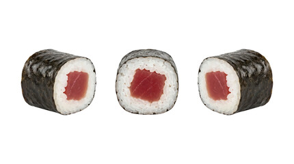Tuna maki sushi rolls pack shown from three different angles. © Jelizaveta