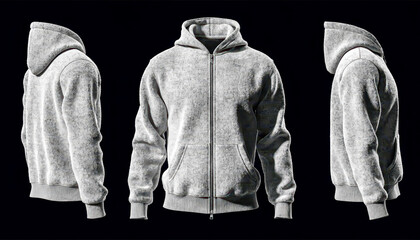 Grey Textured Full Zip Hoodie Apparel Mockup Multi Angle Set © revpy