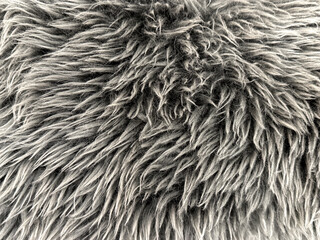 Close up of rug or carpet fur and feather texture in monochrome black, grey, and white color. Seamless background texture. © TMR Studio