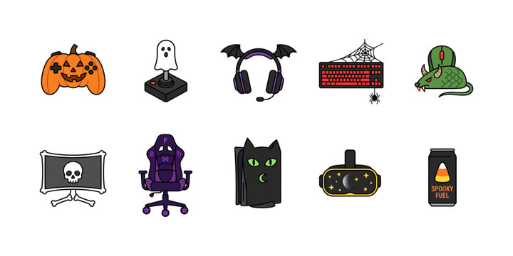 Halloween gaming setup with spooky accessories and decorations