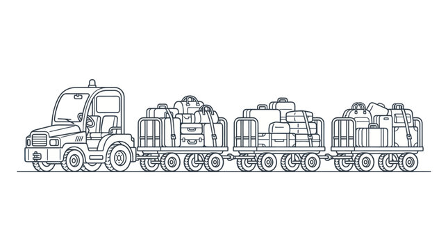 Airport Baggage Tug with Luggage Carts Vector Illustration
