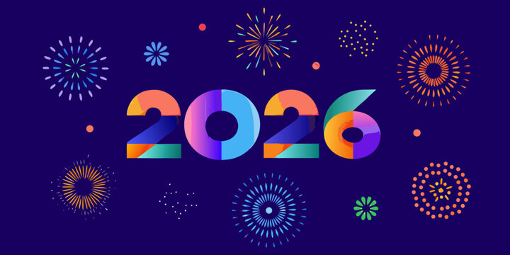 Colorful 2026 Typography With Fireworks A Vector Illustration