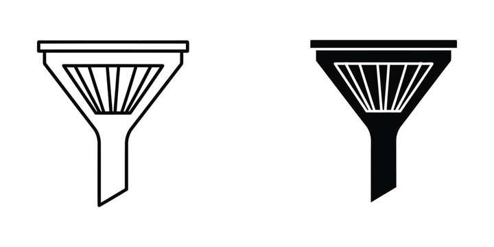 Funnel filter set for data sorting and web interface categorization in minimalist linear and solid black