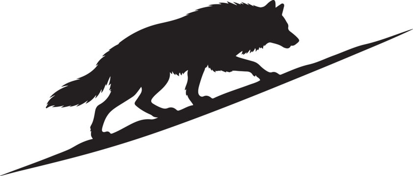 a prowling wolf walking uphill silhouette vector.