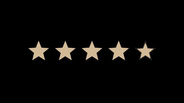 Beige five star rating appearing one by one, transparent background review animation