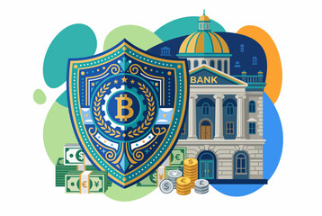 Fototapeta premium Financial Security Shield Protecting Bank Money and Digital Assets