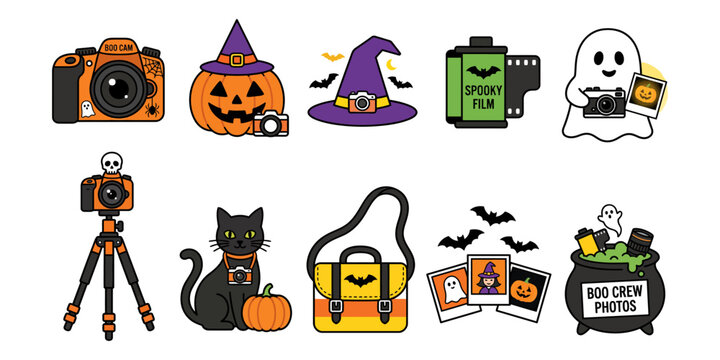 Halloween photography props collection spooky cameras pumpkins and ghostly elements