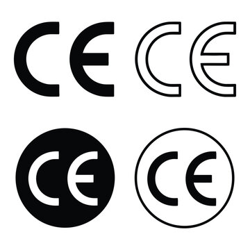 Professional set of European conformity CE mark icons showing safety compliance with clean lighting on white background.