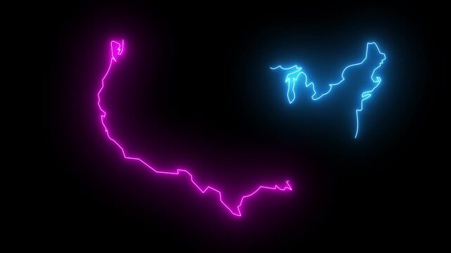 Map of U.S.A with a neon glow effect 4k video.