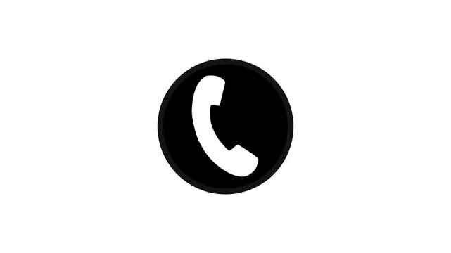 Button phone icon with ringing signal. Turning over the handset 4k animation.