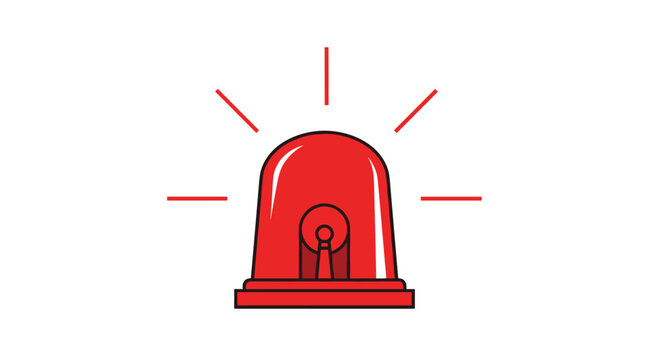 Red flashing emergency siren warning light emitting signal rays on a clean and simple white background.