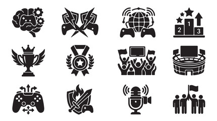 Gaming, esport, and achievement icons, black vector set © Rafiq