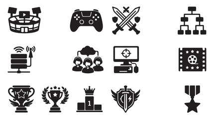 Obraz premium Gaming, Esports Icons, Black Vector Set, 13 Symbols