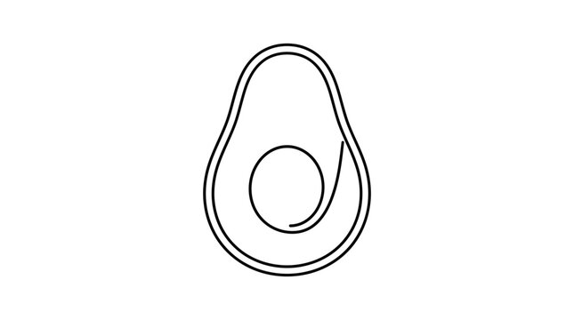Minimalist black and white outline of a halved avocado with pit, clean design