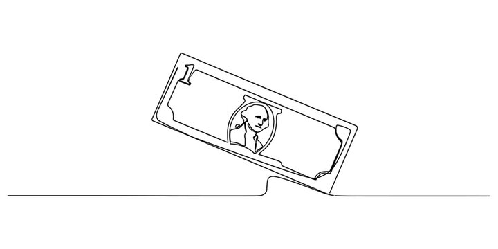 One dollar bill continuous line drawing Vector, illustration