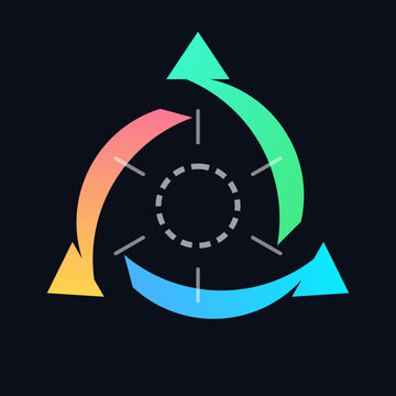 Abstract colorful gradient circular arrow logo design featuring mobius cycle movement on dark black background.