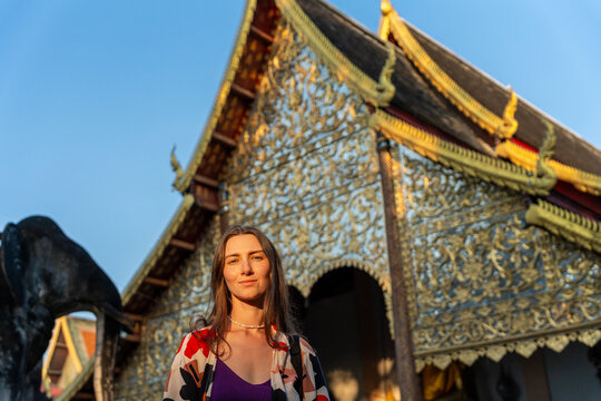 Exploring a Historic Temple in Thailand During Golden Hour