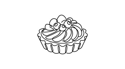 Single line drawing of a berry tart with whipped cream on a white background © Yoko