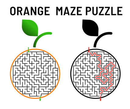 Orange maze puzzle challenge with solution