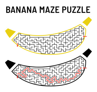Banana puzzle maze sheet with solution
