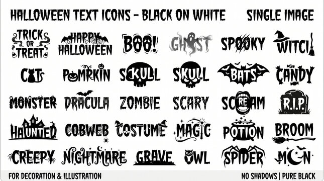 Spooky Halloween text icons and typography sheet