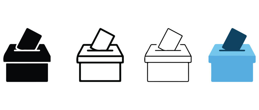 ballot box icons with paper voting slips on white background for elections and voting concepts  simple line and filled styles