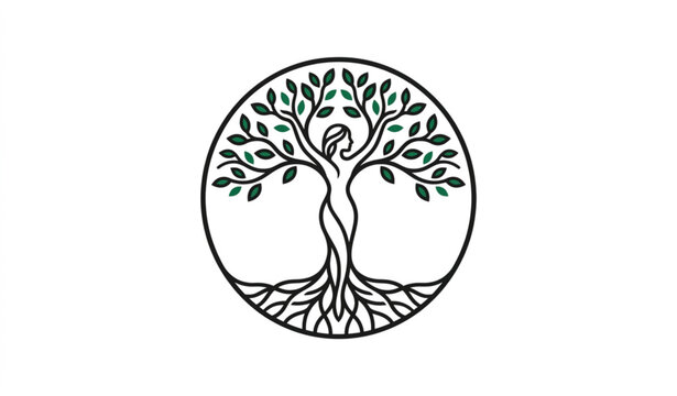 Abstract Human Tree Logo with Circle and Female Shape Fusion Modern Organic Nature Identity Vector Design