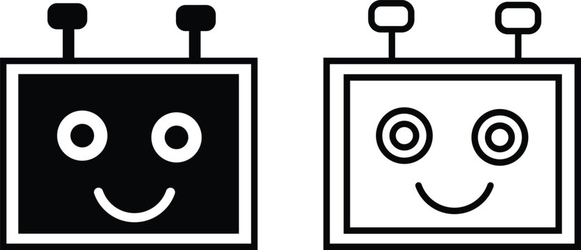  Robot avatar head icon set. Tech supports website interface design. AI chatbot customer assistant profile components. Futuristic humanoid cyborg face and intelligence symbols
