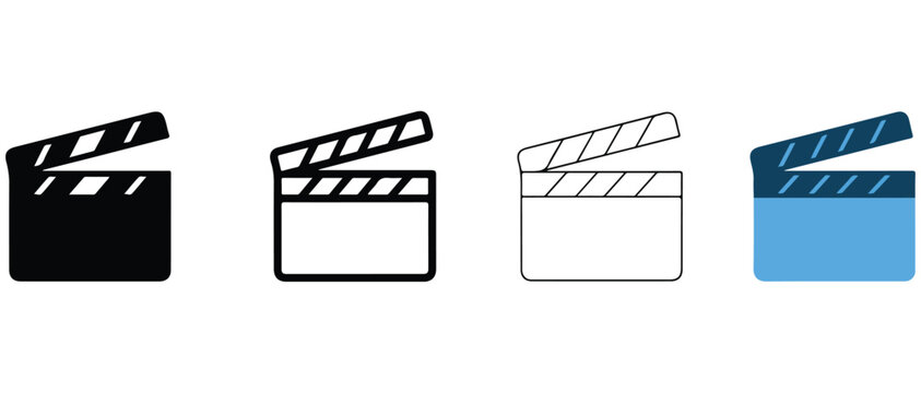 film clapper board icons for movie production and filmmaking  isolated on white background