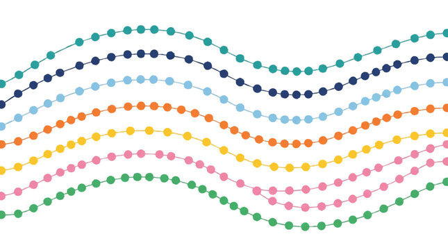 Parallel wavy lines composed of multicolored dots in a flowing motion