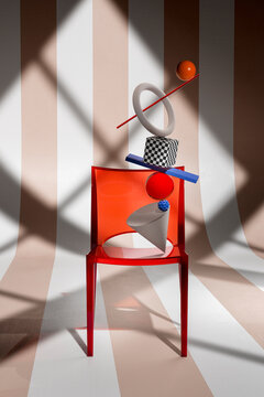 Abstract balanced geometric set with various shapes and textures.