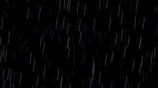 Blue rain falling overlay effect with two depth layers, transparent background seamless loop