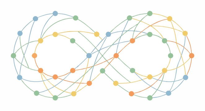 Colorful infinity loop symbol formed by connected nodes and lines