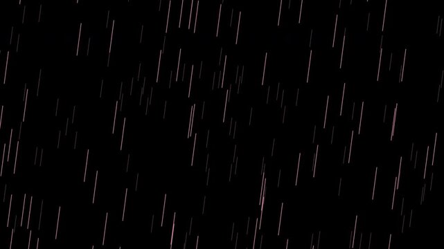 Pink rain falling overlay effect with two depth layers, transparent background seamless loop