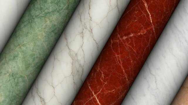 Rotation of columns made from premium marble revealing elegant natural veining polished stone texture and timeless architectural beauty