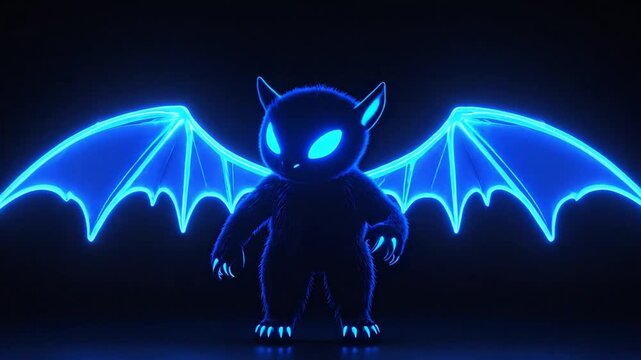Neon blue cartoon bat creature animation.
