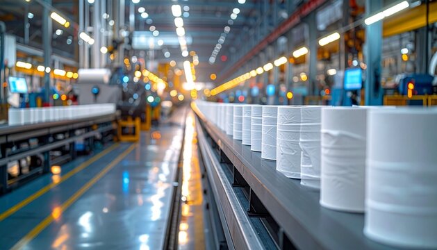 Automated Tissue Roll Production Line with Conveyor System in Modern Industrial Facility