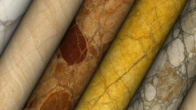 Luxury marble formed into rotating columns showcasing refined mineral patterns polished surfaces and exceptional natural stone quality