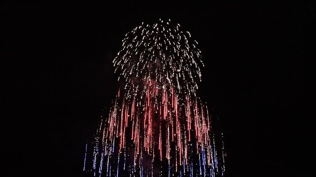 Vibrant fireworks exploding in the night sky with colorful sparks and smoke