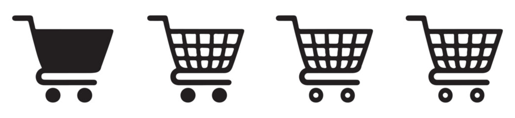 Shopping cart icons set in flat style isolated on checkered background retail purchase design symbol. © Suraiyajannat