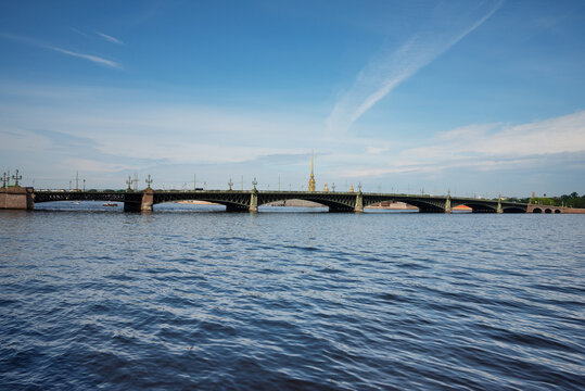 View on Trinity Bridge - bascule bridge across the Neva in Saint Petersburg, Russia